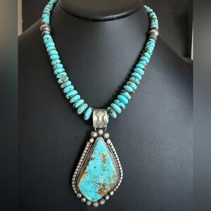Navajo sterling silver turquoise pendant necklace etta Endito